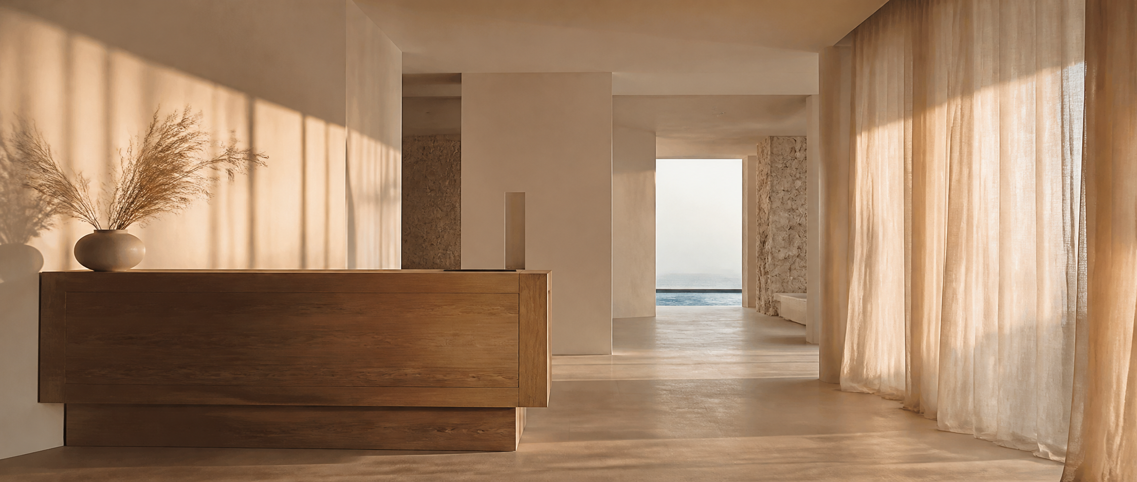 Dr.OARO spa interior at golden hour